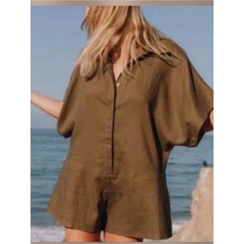 Daily Drills Olive-Brown Short Sleeve Romper